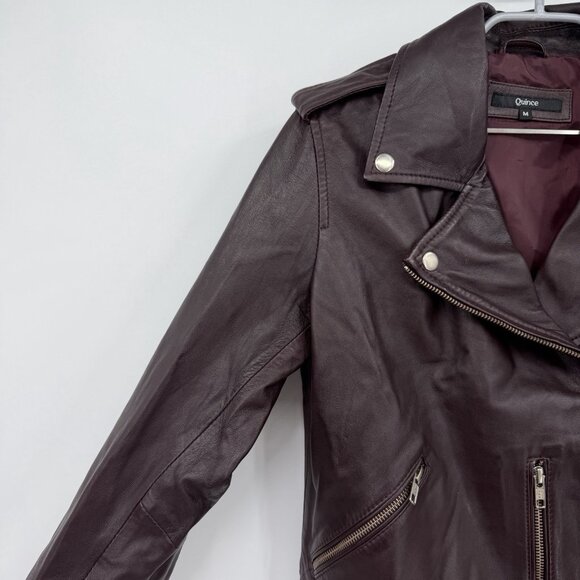 Quince Women's Port Leather Motorcycle Jacket sz M Medium Sheep Leather Belted - Picture 3 of 11